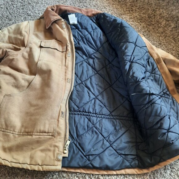 Carhartt Jacket Mens Brown 50 Tall Blanket Lined Chore Ranch C01 BRN & Hood A04 - Picture 6 of 10